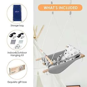 Baby Swing for Infants to Toddlers,Indoor Outdoor Wooden Hanging Swing Seat with Safety Belt and Mounting Hardware, Suitable for Ages Up to 3,Little Cloud