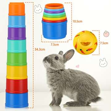 LEIFIDE 9 Pack Stack up Bunny Cups and Treat Ball for Bunny Toys Rabbit Food Dispenser Rabbit Stacki...