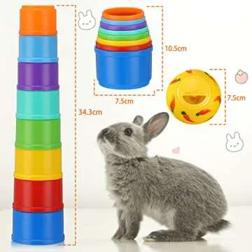 LEIFIDE 9 Pack Stack up Bunny Cups and Treat Ball for Bunny Toys Rabbit Food Dispenser Rabbit Stacki...