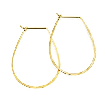 Thin Hammered Hoop Earrings, Elegant Geometric Solid Sterling Silver, Gold Filled, and Rose Gold Fil...