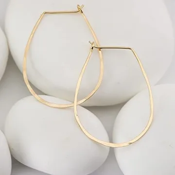 Elegant Thin Hammered Hoop Earrings by Lotus Stone Jewelry