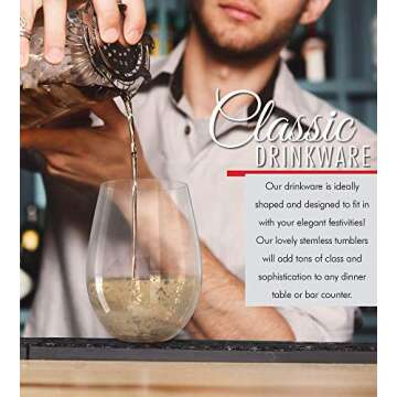 Kitchen Lux Gold Rimmed Stemless Wine Glasses, 18oz – Set of 12 Elegant Cocktail Tumblers – Premium Glass Drinking Cups – Deluxe Gift Pack - Dishwasher Safe