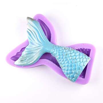 Bakerty Large Mermaid Tail Mold, Silicone Fondant Molds with High Definition, Quality Cupcake DIY Topper Cake Decoration Birthday Party Tool for Decorating Cakes, Sugarcraft, Chocolate, Candy