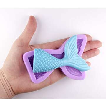 Bakerty Large Mermaid Tail Mold, Silicone Fondant Molds with High Definition, Quality Cupcake DIY Topper Cake Decoration Birthday Party Tool for Decorating Cakes, Sugarcraft, Chocolate, Candy