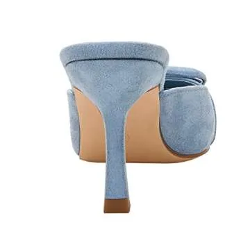 VETASTE Women's Heeled Mules Pointed Toe Suede Buckle Slip On Sandals Kitten Heels Party Wedding Shoes