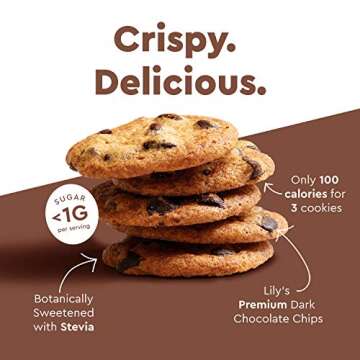 Chocolate Chip Cookies by Lily's | Crispy, Stevia Sweetened, No Added Sugar, Low Calorie | Fair Trade, & Non-GMO | Family Size, 16 ounce, 1-Pack