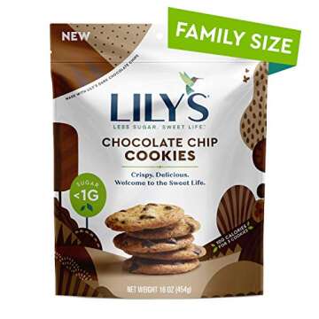 Chocolate Chip Cookies by Lily's | Crispy, Stevia Sweetened, No Added Sugar, Low Calorie | Fair Trade, & Non-GMO | Family Size, 16 ounce, 1-Pack