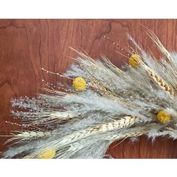 Rustic Dried Nature Flower Big Herb Wreath 18’’, Christmas Wreath Wall Hanging Decoration, Natural Pampas Grass,Wheat, Billy Button Balls for Window and Door Décor
