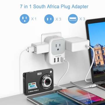 South Africa Plug Adapter 2 Pack, TESSAN Type M Travel Adaptor with 4 AC Outlets 3 USB Ports, US to ...