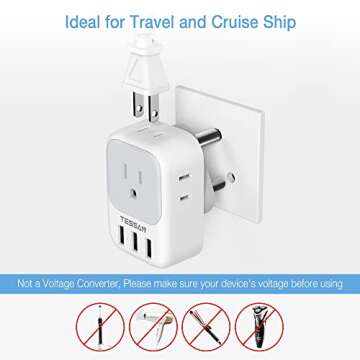 South Africa Plug Adapter 2 Pack, TESSAN Type M Travel Adaptor with 4 AC Outlets 3 USB Ports, US to South Africa Botswana Namibia Nepal Bhutan