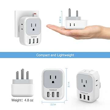 South Africa Plug Adapter 2 Pack, TESSAN Type M Travel Adaptor with 4 AC Outlets 3 USB Ports, US to South Africa Botswana Namibia Nepal Bhutan