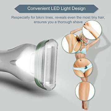 brori Electric Razor for Women - Womens Shaver Bikini Trimmer Body Hair Removal for Legs and Underarms Rechargeable Wet and Dry Painless Cordless with LED Light, Green