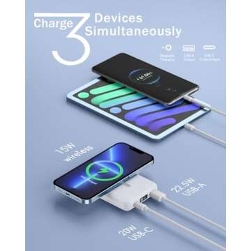 podoru for Magsafe Battery Pack, Foldable 10000mAh Magnetic Power Bank with USB-C Cable LED Display 22.5W PD Fast Charging Wireless Portable Charger for iPhone 16/15/14/13/12 Series-White