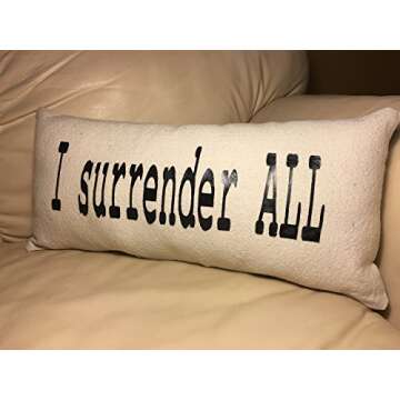 Grateful Life Creations - I Surrender All Handmade Lumbar Pillow with Custom Printed Pillow Cushion Cover| Decorative Throw Pillow for Home Décor | 7H x 16W - Beige| Made in the USA