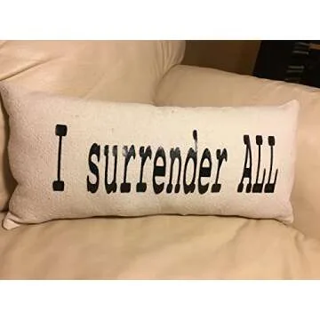 Grateful Life Creations - I Surrender All Handmade Lumbar Pillow with Custom Printed Pillow Cushion Cover| Decorative Throw Pillow for Home Décor | 7H x 16W - Beige| Made in the USA