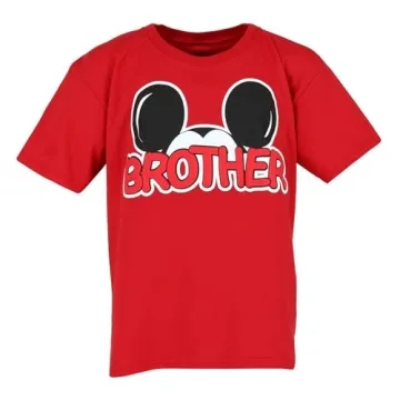 Disney Mickey Mouse Brother Boys T-Shirt - Red, Medium 8, 100% Cotton