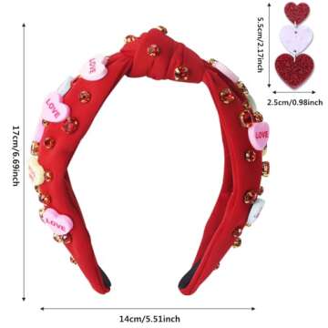Gosuoa Valentine's Day Headband for Women,knotted Headband for Women,Red Pink Jeweled Rhinestone Crystal Top Knot Headband Valentine’s Day Hair Accessories for Girls Women