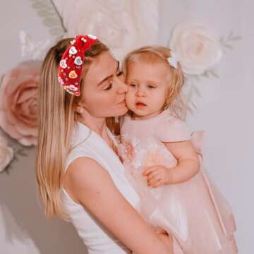 Gosuoa Valentine's Day Headband for Women,knotted Headband for Women,Red Pink Jeweled Rhinestone Crystal Top Knot Headband Valentine’s Day Hair Accessories for Girls Women