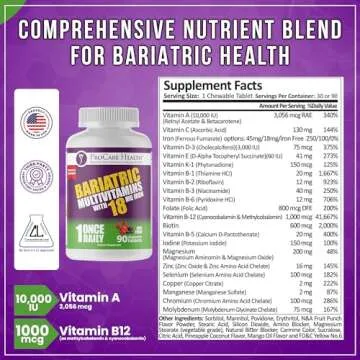 Procare Health Bariatric chewable Multivitamin with Iron 18mg (90 Tablets) - Fruit Punch Flavor Bariatric Multivitamin Chewable Pills for Gastric Bypass & Sleeve Gastrectomy Patients* (3 Month Supply)
