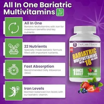 Procare Health Bariatric chewable Multivitamin with Iron 18mg (90 Tablets) - Fruit Punch Flavor Bariatric Multivitamin Chewable Pills for Gastric Bypass & Sleeve Gastrectomy Patients* (3 Month Supply)