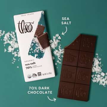 Theo Chocolate Sea Salt Organic Dark Chocolate Bar, 70% Cacao, 6 Pack | Vegan, Fair Trade