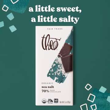 Theo Chocolate Sea Salt Organic Dark Chocolate Bar, 70% Cacao, 6 Pack | Vegan, Fair Trade