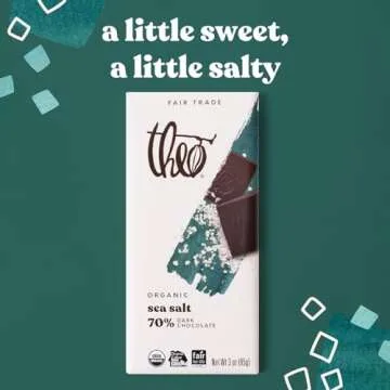 Theo Chocolate Sea Salt Organic Dark Chocolate Bar, 70% Cacao, 6 Pack | Vegan, Fair Trade
