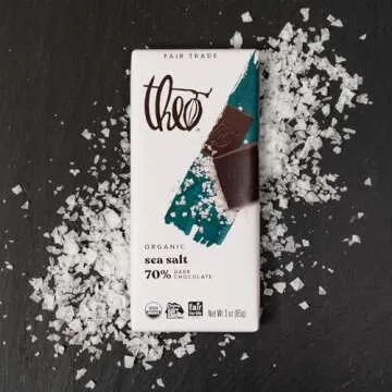 Theo Chocolate Sea Salt Organic Dark Chocolate Bar, 70% Cacao, 6 Pack | Vegan, Fair Trade