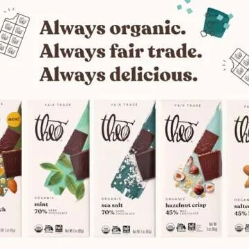Theo Chocolate Sea Salt Organic Dark Chocolate Bar, 70% Cacao, 6 Pack | Vegan, Fair Trade