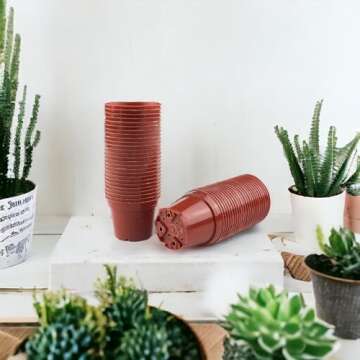 BUATİLO 50 Pcs 2 Inch Plastic Plant Nursery Pots, Seed Starter Pots and Cutting Pots for Succulent Plants,Drainage Hole Succulent Seedling Nursery Pots,Small Round Fresh Plastic Nursery Pots