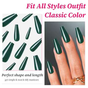 Lifextol 120PC Green Coffin Press on Nails Long Fake Nails Press ons with Glue Nail Adhesive Tabs, 1...