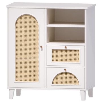 Mollydot Buffet Cabinet with Rattan Decor and Storage