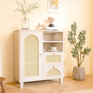 Stylish Mollydot Buffet Cabinet with Rattan Storage