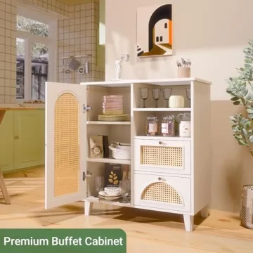 Stylish Mollydot Buffet Cabinet with Rattan Storage