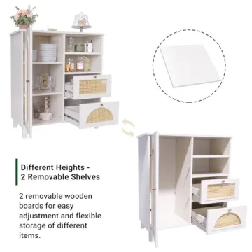 Stylish Mollydot Buffet Cabinet with Rattan Storage