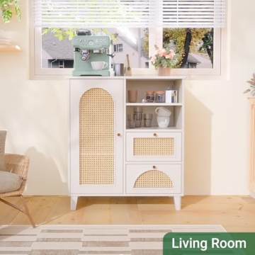 Stylish Mollydot Buffet Cabinet with Rattan Storage