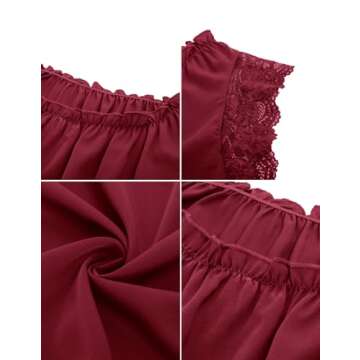 Women's Lace Trim Cap Sleeve Blouse Shirt Frill Neck Summer Sleeveless Top Work Office Solid Top Wine Red S