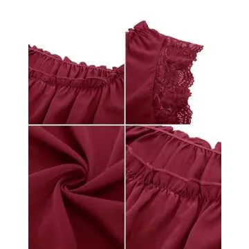Women's Lace Trim Cap Sleeve Blouse Shirt Frill Neck Summer Sleeveless Top Work Office Solid Top Wine Red S