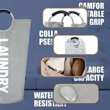 Caroeas 90L Laundry Basket (13 Colors), Waterproof Laundry Hamper, Laundry Bag with Padded Handles, Clothes Hamper Stands Up Well, Collapsible Laundry Basket Easy Storage