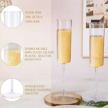 Ciaell Plastic Champagne Flutes - Durable Disposable Party Glasses