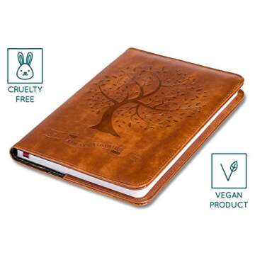 Tree Writing Journal by SohoSpark, Refillable Faux Leather, Lined Personal Diary, 6x8.75 Notebook for Writers. Fountain Pen Friendly, Lay-Flat Binding