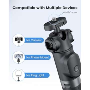 KraftGeek 48" Phone Tripod for Camera DJI Pocket 3, Vlogging Tripod for Cell Phone DSLR Camera, Selfie Stick Tripod Stand with Remote for Video Recording, Black, 1/4 Inch Screw, Removable Phone Holder