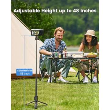 KraftGeek 48" Phone Tripod for Camera DJI Pocket 3, Vlogging Tripod for Cell Phone DSLR Camera, Selfie Stick Tripod Stand with Remote for Video Recording, Black, 1/4 Inch Screw, Removable Phone Holder