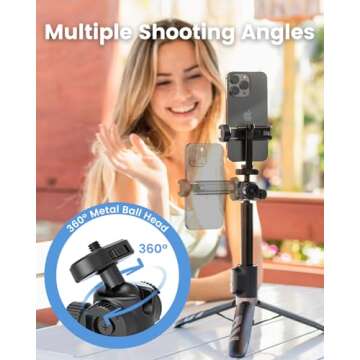 KraftGeek 48" Phone Tripod for Camera DJI Pocket 3, Vlogging Tripod for Cell Phone DSLR Camera, Selfie Stick Tripod Stand with Remote for Video Recording, Black, 1/4 Inch Screw, Removable Phone Holder