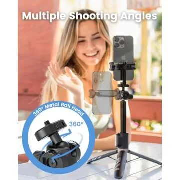 KraftGeek 48" Phone Tripod for Camera DJI Pocket 3, Vlogging Tripod for Cell Phone DSLR Camera, Selfie Stick Tripod Stand with Remote for Video Recording, Black, 1/4 Inch Screw, Removable Phone Holder