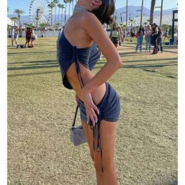 ROAONOCOMO Women 2 Piece Skirt Sets Long Sleeve V Neck Blouse Top High Waist Bodycon Mini Sexy Party Outfits X-blue