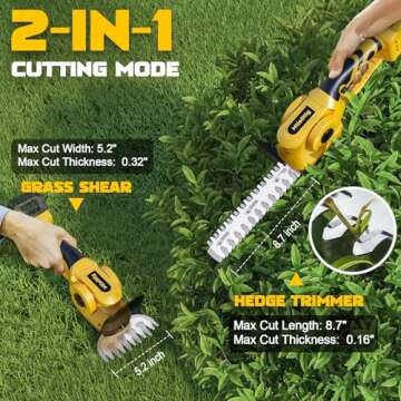 Cordless Hedge Trimmer for Dewalt 20V Max Battery: 2 in 1 Electric Hedge Trimmer Cordless Grass Shear & Bush Trimmer - Handheld Grass Trimmer for Garden Yard Lawn Shrubbery Cutter(Bare Tool)