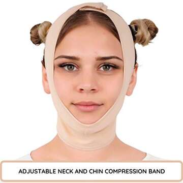 Post Surgery Neck and Chin Compression Garment Wrap Bandage for Women, Face Slimmer, Jowl Tightening...