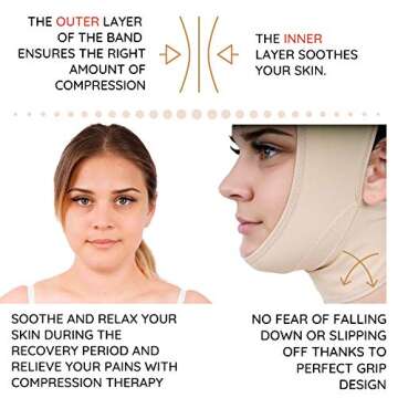 Post Surgery Neck and Chin Compression Garment Wrap Bandage for Women, Face Slimmer, Jowl Tightening, Neck Coverage, Chin Lifting Strap (M)