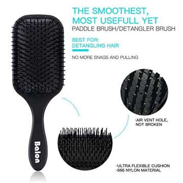 4Pcs Paddle Hair Brush, Detangling Brush and Hair Comb Set for Men and Women, Great On Wet or Dry Ha...
